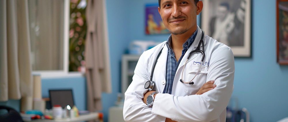 A male doctor smiling